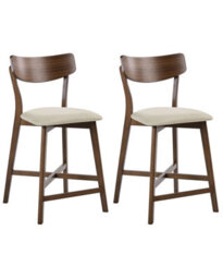 Wyld And Coco Ariahome Set Of 2 Bar Chairs - Rubberwood Frame, Beige Upholstery, Counter Height Seating - thumbnail 3