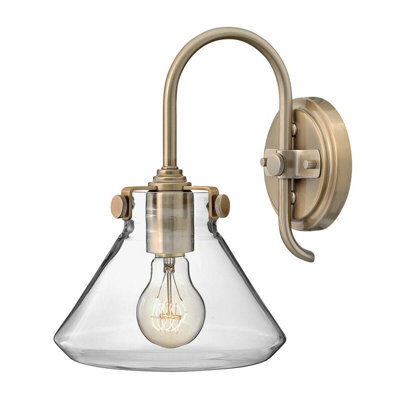 Vintage Style Wall Light Sconce With Clear Glass Shade And Brushed Caramel Finish