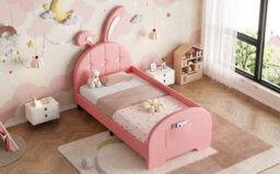 Matteo 3Ft Single Rabbit-Shaped Upholstered Bed Frame - Pink - thumbnail 9