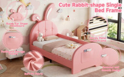 Matteo 3Ft Single Rabbit-Shaped Upholstered Bed Frame - Pink - thumbnail 7