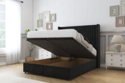 "Sloomy Camden Black Plush Ottoman Bed Base With 54"" Wingback Headboard 4' Small Double" - thumbnail 2