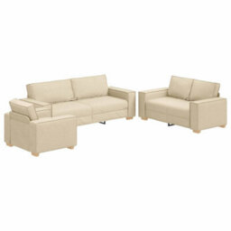 Vidaxl Sofa Set With Cushion 3 Pcs Cream 220 X 78 X 84 Cm Fabric - thumbnail 2
