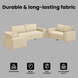 Vidaxl Sofa Set With Cushion 3 Pcs Cream 220 X 78 X 84 Cm Fabric - thumbnail 7
