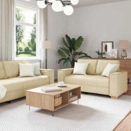 Vidaxl Sofa Set With Cushion 3 Pcs Cream 220 X 78 X 84 Cm Fabric - thumbnail 1