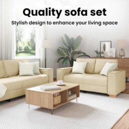 Vidaxl Sofa Set With Cushion 3 Pcs Cream 220 X 78 X 84 Cm Fabric - thumbnail 9