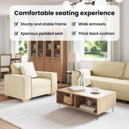 Vidaxl Sofa Set With Cushion 3 Pcs Cream 220 X 78 X 84 Cm Fabric - thumbnail 8