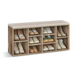 Shoe Bench, Storage Bench With Padded Cushion, 10 Compartments - thumbnail 2
