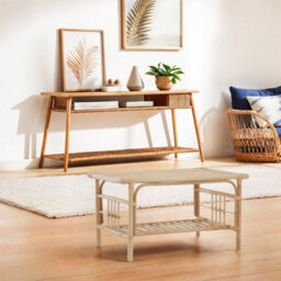 Orsina Elegant Rattan Rectangular Coffee Table With Glass Top, Versatile Cane Furniture, Sturdy Outdoor Table - thumbnail 4