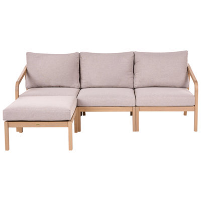 Beliani Garden Sofa With Ottoman 3 Seater Rivello Acacia Wood Light Brown - image 1