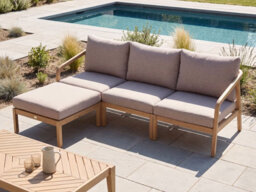 Beliani Garden Sofa With Ottoman 3 Seater Rivello Acacia Wood Light Brown - thumbnail 2