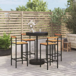 Walplus 5 Piece Garden Bar Set Black Poly Rattan&solid Wood Acacia