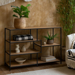 Wyld Haus El Paso Wide Bookcase Black Metal Frame With Wild Oak Veneer, 4 Shelves - thumbnail 2