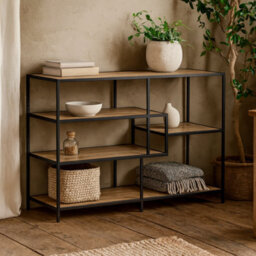 Wyld Haus El Paso Wide Bookcase Black Metal Frame With Wild Oak Veneer, 4 Shelves - thumbnail 1