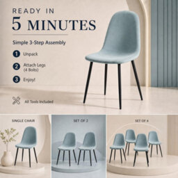 Bravich Ron Velvet Dining Chair - Blue, Set Of 4 - thumbnail 8