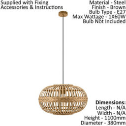 Stylish Round Wicker Shade Ceiling Pendant Light For Hallways - thumbnail 2