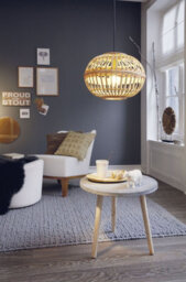 Stylish Round Wicker Shade Ceiling Pendant Light For Hallways - thumbnail 3