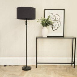 Valuelights Maggie Black Metal Candlestick Floor Lamp With Charcoal Fabric Lamp Shade And Led Bulb - thumbnail 3