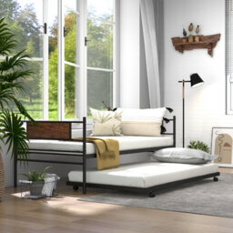Costway Single Metal Daybed Sofa Bed Dual-Use Guest Bed W/ Pull-Out Trundle Space Saving - thumbnail 5
