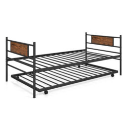 Costway Single Metal Daybed Sofa Bed Dual-Use Guest Bed W/ Pull-Out Trundle Space Saving - thumbnail 3