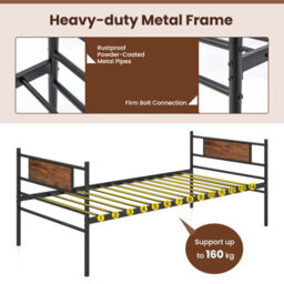 Costway Single Metal Daybed Sofa Bed Dual-Use Guest Bed W/ Pull-Out Trundle Space Saving - thumbnail 8