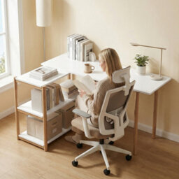 Homcom Computer Desk With Storage Shelves 150 Cm White/oak - thumbnail 7
