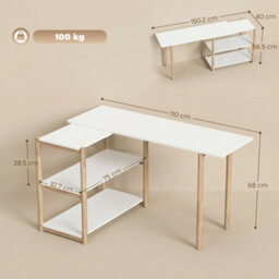 Homcom Computer Desk With Storage Shelves 150 Cm White/oak - thumbnail 3