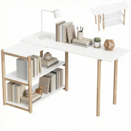 Homcom Computer Desk With Storage Shelves 150 Cm White/oak - thumbnail 2
