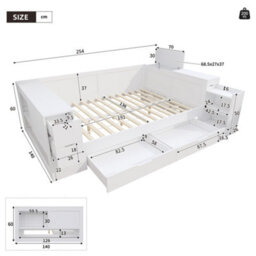 Modernluxe 4Ft6 Double Bed, 135 X 190 Cm,daybed, Children's Bed With Drawers, Shelves And Storage Space, With Bedside Table, White - thumbnail 4