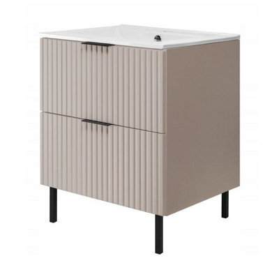 Heze Furniture Flow 2 Drawer Standing Bathroom 60Cm Vanity Cabinet With Basin - Cashmere - image 1