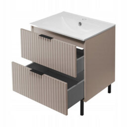 Heze Furniture Flow 2 Drawer Standing Bathroom 60Cm Vanity Cabinet With Basin - Cashmere - thumbnail 3