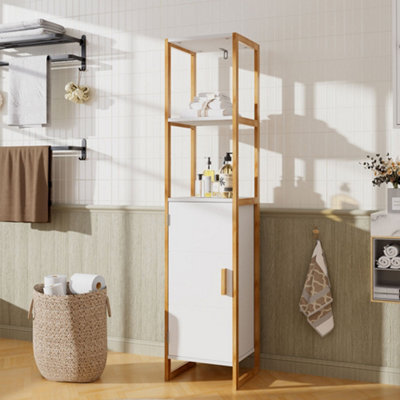 Living And Home 33X30X148Cm 4-Tier Single-Door Tall Bathroom Storage Cabinet