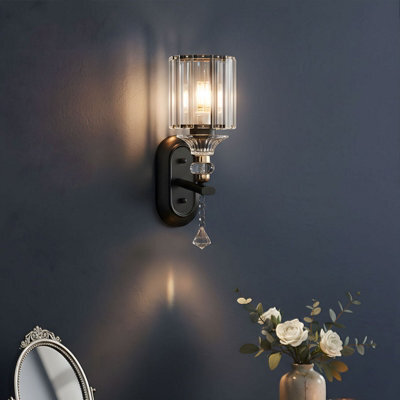 Living And Home Black E27 Crystal Wall Lamp  Decorative Wall Lamp For Hallway&living Room - image 1