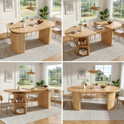 Btm Extendable Dining Table With Hidden Storage  Thickened Tabletop, Space Saving Design For Kitchen And Study, Natural Brown - image 1