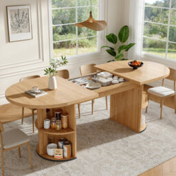Btm Extendable Dining Table With Hidden Storage  Thickened Tabletop, Space Saving Design For Kitchen And Study, Natural Brown - thumbnail 6