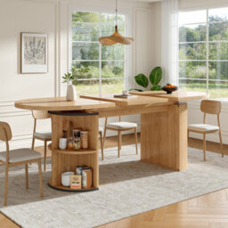 Btm Extendable Dining Table With Hidden Storage  Thickened Tabletop, Space Saving Design For Kitchen And Study, Natural Brown - thumbnail 7