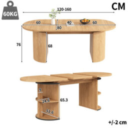 Btm Extendable Dining Table With Hidden Storage  Thickened Tabletop, Space Saving Design For Kitchen And Study, Natural Brown - thumbnail 9