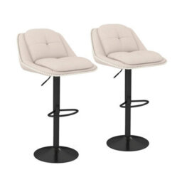 2 Pcs Bar Stools Modern Adjustable Chenille Upholstered Barstools-White - thumbnail 1