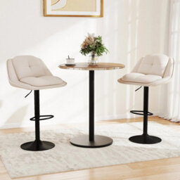 2 Pcs Bar Stools Modern Adjustable Chenille Upholstered Barstools-White - thumbnail 6