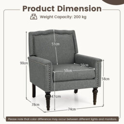 Gainoom Grey Mid-Century Home Modern Armchair Linen Fabric Upholstered Accent Chair - thumbnail 2
