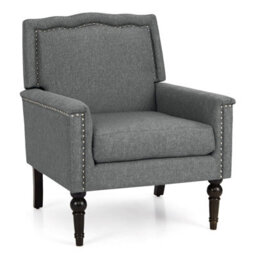 Gainoom Grey Mid-Century Home Modern Armchair Linen Fabric Upholstered Accent Chair