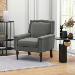 Gainoom Grey Mid-Century Home Modern Armchair Linen Fabric Upholstered Accent Chair - thumbnail 9