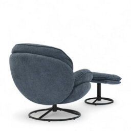 Blue Chenille Fabric Azura Swivel Accent Chair With Footstool - thumbnail 6