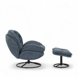 Blue Chenille Fabric Azura Swivel Accent Chair With Footstool - thumbnail 5
