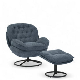 Blue Chenille Fabric Azura Swivel Accent Chair With Footstool - thumbnail 4