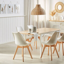 Wyld and Coco Extendable Dining Table 120-160 Cm Light Brown Rubberwood Top White Lacquered Legs - thumbnail 2