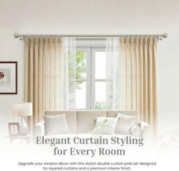 Lister Cartwright Double Curtain Extendable Pole Set With Polished Steel Ball Finials- 19mm & 28mm Metal Poles(70- 120 Cm) - thumbnail 6