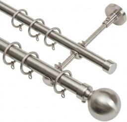 Lister Cartwright Double Curtain Extendable Pole Set With Polished Steel Ball Finials- 19mm & 28mm Metal Poles(70- 120 Cm) - thumbnail 1