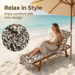 Beach Chair Cover, Folding Towel With Pocket, Leopard Print Sun Lounger - Hotel, Garden, Pool (75X210Cm) - thumbnail 2