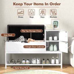 Costway Shoe Storage Bench Shoe Rack Stand With Flip Top Storage-White - thumbnail 5
