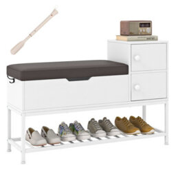 Costway Shoe Storage Bench Shoe Rack Stand With Flip Top Storage-White - thumbnail 4